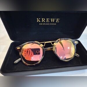 KREWE St Louis Sunglasses with Gold Frame and Pink Lenses